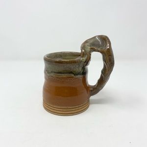 Art Pottery Mug with Unique Thumb Rest Handle Signed